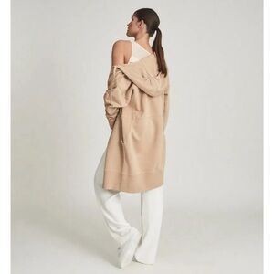 Reiss Brinley Longline Loungewear Hoodie in Camel Cotton Small